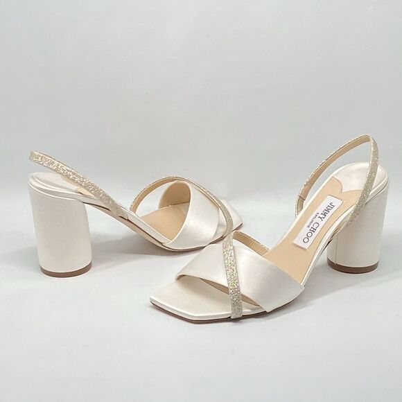 Jimmy Choo Plum Satin & Glitter Slingback Sandals size 38.5 - Picture 9 of 12